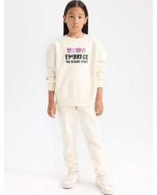 Resim DeFacto Kız Çocuk 2'li Takım Baskılı Kalın Sweatshirt Üst Beli Lastikli Jogger Eşofman Altı D4869A824WNER99 Ekru 
