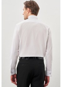 Resim İmza Beyaz Uzun Kol Düz Bez Ayağı Ata Yaka Cepsiz Pamuklu Basic Slim Fit Gömlek 1004250060 600 Beyaz 