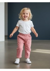Resim Zekids Kız Bebek Yumuşak Dokulu Cep Detaylı Beli Lastikli Pantolon-16522 Gül Kurusu 