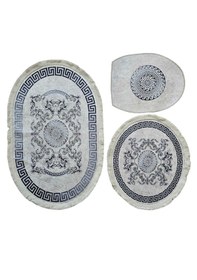 Resim Dijital Baskılı 3 Parça Kaymaz Tabanlı Banyo Paspas Takımı Mavi 