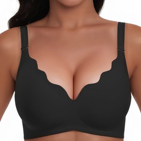 Resim Kadınlar İçin Rahat Kablosuz Sütyen - Dikişsiz Yumuşak V-Yaka Tam Kapsama, Çıkarılabilir Pedli, Günlük ve Ev Giyimi için Nefes Alabilen Bralette, Makinede Yıkanabilir, Dikişsiz Sütyen, Şık İç Çamaşırı, Yumuşak Kumaş Yapısı 