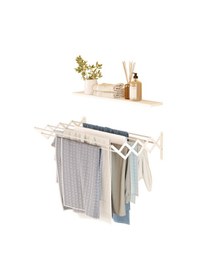 Resim Akordion 100cm 9 Gözlü Metal Gövde Çamaşır Kurutmalık Duvara Monte Katlanabilir Beyaz Beyaz 