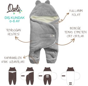 Resim Owli Dış Kundak 0-6 Ay Açık Gri 