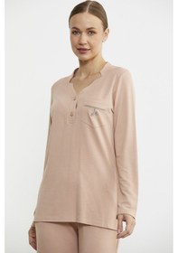 Resim Sementa Yarım Düğmeli Cep Detaylı Pijama Takım - Somon Somon 