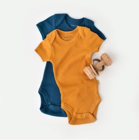 Resim BabyCosy Organik Kısa Kollu Çıtçıtlı Yazlık 2li Erkek Bebek Atlet Zıbın (safran-mavi) 