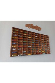 Resim CrDesign Ahşap Araba Rafı 100'lü Dekoratif Ceviz Renk 1/64 Ölçek 