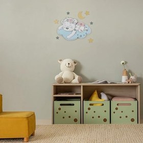 Resim Sevimli Uyuyan Ayı Kız Çocuk Odası Ahşap Duvar Saati ELF-2312027 