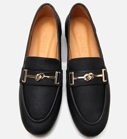 Resim HOTİÇ Kadın Deri Siyah Tokalı Klasik Loafer 