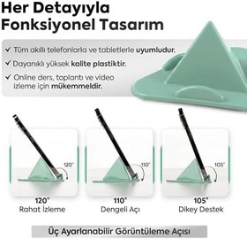 Resim Telefon Tablet Tutucu - Piramit Tasarım 3 Açılı Masaüstü Stand, iPhone ve Android Uyumlu, Ofis, Online Ders ve Toplantılar İçin, 4-11 İnç (1, Su Yeşili) 