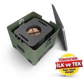 Resim İFYIL Vera Pelet Yakıtlı Dumansız Sağlıklı Döküm Izgaralı Mangal & Barbekü (2 Kg Pelet Hediyeli) - Yeşil 