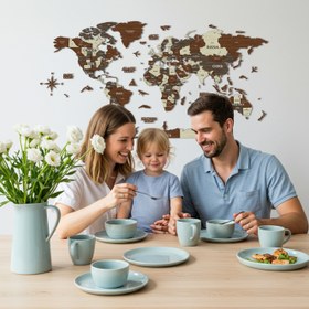 Resim Ahşap Dünya Haritası - Çok Katmanlı 3D Ahşap Duvar Dekoru (Mixed) - 250x135 cm / Türkçe 
