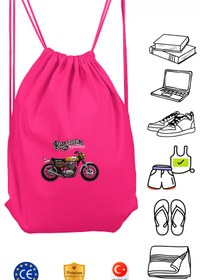 Resim Atelier Print Motorsiklet Unisex Pembe İpli Spor Sırt Çantası 