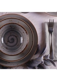 Resim Tulü Porselen Deniz Reactive 67 Gri 24 Parça Yemek Takımı 