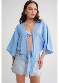 Resim Mixray 4723 Kadın Önü Bağlamalı Bolero Bluz Bebe Mavi 