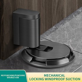 Resim Modern Minimalist Deliksiz Kapı Durdurucu - Ağır Hizmet Tipi Rüzgar Geçirmez & Sessiz Zemin Montajlı Kapı Tutucu, Ayarlanabilir Yükseklik, Görünmez Zemin Tasarımı Cam/Kapılar İçin, Kapı Çarpması Mekanizması, Siyah/Gri - Ofis İçin İdeal (Donanım), Ofis Kapısı Stabilizasyonu,Ağır Hizmet Tipi Kapı 