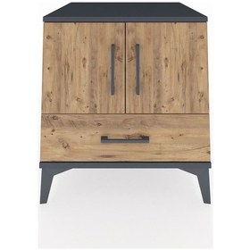 Resim Kronos Komodin 2 Raflı Tek Çekmeceli 2 Kapaklı 60x59x64 Antrasit-çam Antrasit 