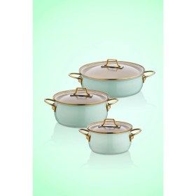 Resim Bonera Vintage Emaye Güveç 6 Parça Tencere Seti Su Yeşili 