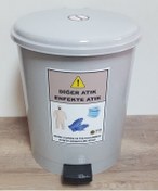 Resim 40 Lt Maske Eldiven Tek Kullanımlık Tulum Atık Kovası Pedallı Gri 