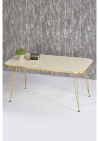 Resim Zigon Sehpa Ve Orta Sehpa Kr Set Gold Krem Tel Ayak 