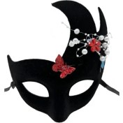 Resim Siyah Incili Taşlı Süet Venedik Parti Maskesi 