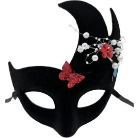 Resim Siyah Incili Taşlı Süet Venedik Parti Maskesi 