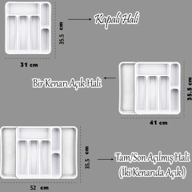 Resim Çift Taraflı Ayarlanabilir Çekmece Içi Kaşıklık Beyaz Uzayabilen Düzenleyici 