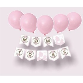 Resim Macaron Pembe Balon Mom To Be Banner Yazı Seti 
