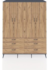 Resim Kronos Gardrop 8 Raflı 6 Çekmeceli 4 Kapaklı 176x59x221 Antrasit-çam Çam 