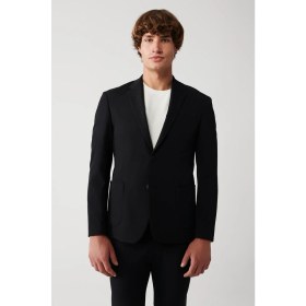 Resim AVVA Erkek Siyah Bi-Stretch Astarsız Çift Yırtmaçlı Comfort Slim Fit Ceket A31Y4004 