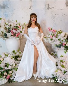 Resim Tangül&Ali'S Moda Evi Balenli Özel Tasarım Yırtmaçlı Gelinlik 