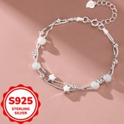 Resim Şık çift katmanlı yıldız çekicilik bileklik, 925 gümüş hipoalerjenik, çok fonksiyonlu, şık, parlak boncuk süslemeli, Anneler Günü ve müzik festivalleri için çok uygun, hipoalerjenik, retro lüks, zarif tasarım 