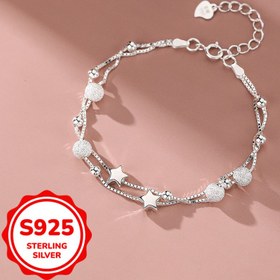 Resim Şık çift katmanlı yıldız çekicilik bileklik, 925 gümüş hipoalerjenik, çok fonksiyonlu, şık, parlak boncuk süslemeli, Anneler Günü ve müzik festivalleri için çok uygun, hipoalerjenik, retro lüks, zarif tasarım 