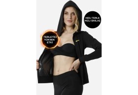 Resim Kayoubi Kadın Erkek Sıkılaştırıcı Termal Sauna Esnek Spor Kapüşonlu Üst Mont ve Tayt Takımı Ikisi Bir Arada 