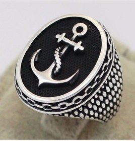 Resim Gümüş Zincir Işlemeli Çapa Erkek Yüzük 