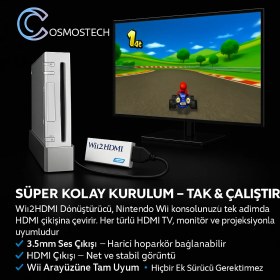 Resim Cosmostech Wii To HDMI Dönüştürücü Adaptör 1080P – 3.5mm Ses Çıkışlı, HDMI Kablolu, Nintendo Wii & Wii U Uyumlu, Hdtv/monitör Destekli 