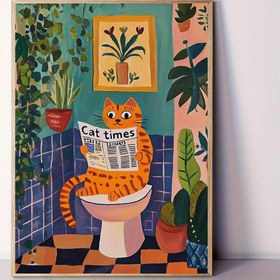 Resim [2D Düz] 1 adet 12x16 inç (30,48x40,64 cm) Çerçevesiz Turuncu Kedi Tuvalet Kanvas Baskısı - Şirin Banyo Duvar Sanatı, Güldürücü 'Kedi Zamanları' Posteri Gazete Arka Planıyla, Modern Ev Dekoru Oturma Odası, Yatak Odası, Ofis, Kafe, Banyo Dekoru için 