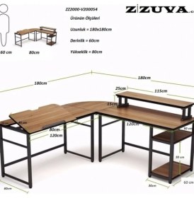 Resim Zizuva L Köşe Monitör Raflı Çizim ve Çalışma Masası 