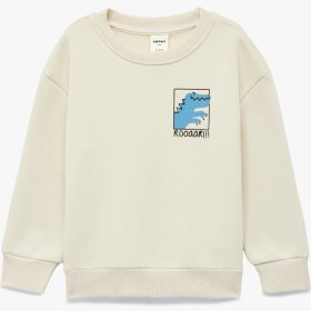 Resim Koton Dinozor Baskılı Uzun Kollu Bisiklet Yaka Oversize Sweatshirt Bej 6wmb10264tk Ekru 
