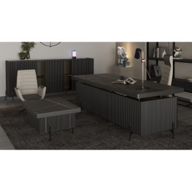Resim Çağın Ofis Mobilyaları BRANCH 240 CM YÖNETİCİ SİYAH ÇALIŞMA OFİS MASA TAKIM (Sonato/Siyah) 