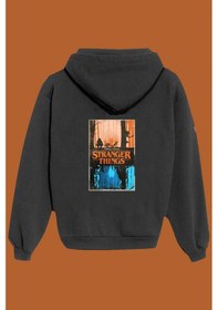 Resim Unisex Beyaz Stranger Things Baskılı Sweatshirt Siyah 