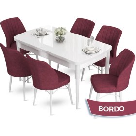 Resim Canisa Concept Aya Serisi 80 x 132 cm Açılabilir Beyaz Mutfak Masa Takımı 6 Sandalye 