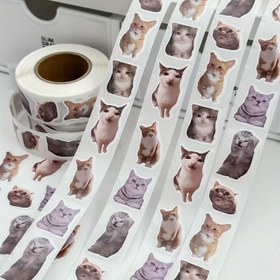 Resim 500 adet/Rulo Sevimli ve Komik Kedi Mem Sticker'ları, Yaratıcı Zarf Sızdırmazlık Sticker'ları, Yeniden Kullanılabilir Mat Kaplama Kağıt, Yuvarlak Şekil, İdeal Hediye 