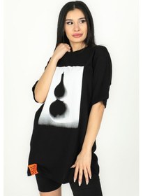 Resim Şamdan Baskılı Oversize Tshirt Siyah-siyah Siyah 