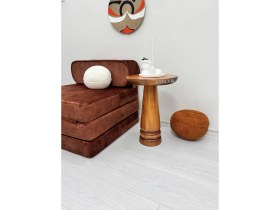 Resim Ahşap Tekli Mantar Yan Sehpa Modern 50 cm Açık Ceviz Fiskos Çiçeklik 