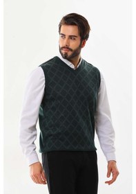 Resim Pelikan Erkek V Yaka Desenli Süveter 9614 Yeşil 
