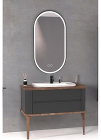 Resim Pier 100 Cm Beyaz Lavabolu Banyo Dolabi Ayakli - Antrasit / Kayin Çok Renkli 