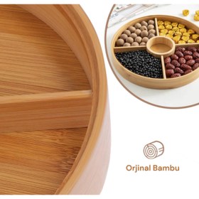 Resim Kapaklı 5 Bölmeli Bambu Kahvaltılık Drajelik Çerezlik Organizer KW-167 