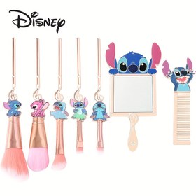 Resim Süper Sevimli Stitch Makyaj Fırçası Seti Pembe Serisi Güzellik Malzemeleri Sevimli Makyaj Fırçası ve Taşınabilir Elde Tutulabilir Ayna ve Fırça 
