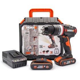 Resim Worx WX-JCR 20Volt/2.0Ah Li-ion Çift Akülü Kömürsüz Profesyonel Darbeli Şarjlı Matkap 