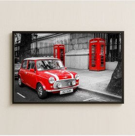 Resim Kırmızı Mini Cooper Temalı Pleksi Londra Tablosu 